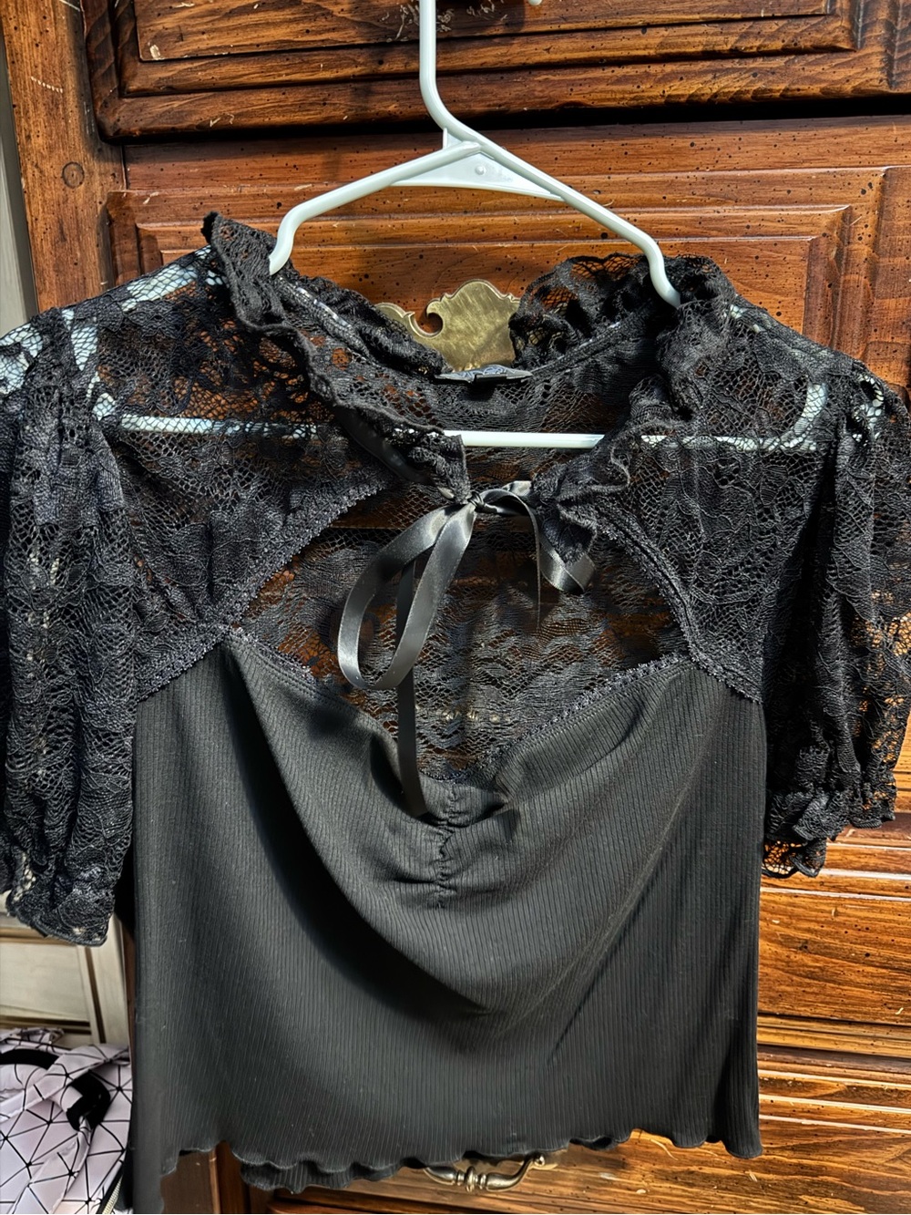 Dolls Kill Widow Black Lace Tie Top - Picture 3 of 8